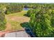 Aerial view of community tennis courts near a lake and surrounded by lush greenery at 823 Langley View Ct, Loganville, GA 30052