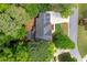 An aerial view of a house with a dark roof surrounded by lush green trees at 11060 Pennbrooke Xing, Johns Creek, GA 30097