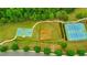 Aerial view featuring basketball court, baseball field, and two tennis courts at 1026 Towne Mill Xing, Canton, GA 30114