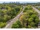 A close aerial view shows the detail in the townhome community and surrounding green space at 1290 Fernwood Ne Cir, Brookhaven, GA 30319
