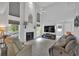 Vaulted living room featuring a fireplace, large windows, and comfortable seating area at 3463 Chastain Glen Ne Ln, Marietta, GA 30066