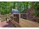 Backyard chicken coop area with hardscape patio and lush green surroundings at 4094 Norton Se Pl, Smyrna, GA 30082