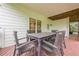 Covered back porch with a dining table, chairs and a painted wood floor at 745 Amberton Close, Suwanee, GA 30024