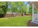 The spacious backyard features a lush lawn and a wooden fence, offering privacy and space at 6891 Hickory Log Rd, Austell, GA 30168