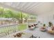 Covered patio with stylish furniture overlooking a well-maintained backyard and wooden fence at 6891 Hickory Log Rd, Austell, GA 30168