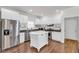 Modern kitchen with stainless steel appliances, white cabinets, and an island with a sink at 335 Pintail Ct, Suwanee, GA 30024