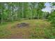Large backyard featuring a fire pit and a wooden fence around the perimeter at 408 Walnut Dr, Woodstock, GA 30189