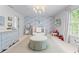Well-decorated Bedroom with stylish light blue changing table, white crib, and cloud-themed wall at 1811 Fountain Hill Ct, Duluth, GA 30097