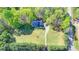 Overhead view of home on large lot surrounded by trees with long driveway leading to a paved road at 5800 S Richland Creek Rd, Buford, GA 30518