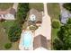 An aerial shot showcasing a well-maintained backyard with a sparkling blue swimming pool at 96 Grover Way, Dallas, GA 30157