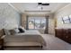 Spacious main bedroom with tray ceiling, patterned wall, and lots of natural light at 1671 Hammock Dr, Smyrna, GA 30080