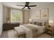 Comfortable bedroom with a large window, neutral colors, and modern decor at 535 Emerald Pkwy, Sugar Hill, GA 30518