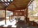 Covered deck with dining area and views of the landscaped backyard; perfect for outdoor entertaining at 727 Regina Ct, Lawrenceville, GA 30043