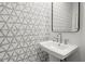 Modern bathroom with designer wallpaper and a pedestal sink with chrome finishes at 1765 Beckham Ne Pl # 53, Atlanta, GA 30324