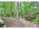 Well-maintained backyard with mature trees, mulch beds, and lush foliage at 1894 Whitehawk Ct, Lawrenceville, GA 30043