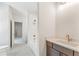 Stylish bathroom with a combined tub and shower and granite countertops at 1005 Liberty Springs Dr, Woodstock, GA 30188