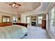 Spacious main bedroom featuring trey ceiling, fireplace, large windows, and access to balcony at 1263 Whisperwood Ln, Lawrenceville, GA 30043