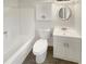 Clean bathroom with a tub/shower combo, updated vanity, and modern fixtures at 4357 Treeline Way, Douglasville, GA 30135