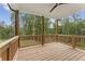 Covered patio with wood railing offering serene views of lush greenery at 1021 Liberty Springs Dr, Woodstock, GA 30188