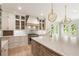 Bright, open kitchen with modern pendant lights, stainless steel appliances and scenic backyard views at 117 Owens Mill Pl, Canton, GA 30115