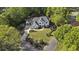 Aerial view of a beautiful home with lush landscaping, a circular driveway, and mature trees surrounding the property at 214 Kenneth Drive, Alpharetta, GA 30009