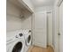 Laundry room with a washer, dryer, wire shelving, and neutral paint at 5076 Longview Walk, Decatur, GA 30035