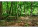 Secluded backyard with picnic table surrounded by lush trees and foliage at 531 Rokeby Dr, Woodstock, GA 30188