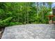 Expansive backyard patio with lush greenery and serene wooded backdrop at 531 Rokeby Dr, Woodstock, GA 30188