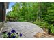 Spacious backyard patio with lush greenery and serene wooded backdrop at 531 Rokeby Dr, Woodstock, GA 30188