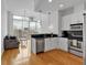 Bright kitchen featuring stainless steel appliances, black subway tile backsplash, and hardwood floors, with a city view at 860 Peachtree Ne St # 2815, Atlanta, GA 30308