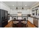 Bright kitchen with stainless steel appliances, hardwood floors, granite counters, and central island with barstool seating at 265 Trecastle Sq, Canton, GA 30114