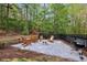 Backyard features a gravel patio area with Adirondack chairs, perfect for outdoor entertaining and grilling at 5420 Avonshire Ln, Cumming, GA 30040