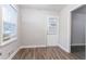 Bright room featuring dark vinyl flooring and a white back door with horizontal blinds at 2046 Copperfield Cir, Decatur, GA 30035