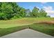 An elevated concrete patio overlooks a grass-covered hill with green trees above at 4405 Feather Way, Douglasville, GA 30135