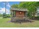 Community entrance featuring stacked stone, wood posts, and a decorative sign at 4405 Feather Way, Douglasville, GA 30135
