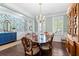 Dining room featuring wood floors, a large table, and stylish décor with views to a kitchen at 127 Marlow Dr, Woodstock, GA 30188
