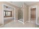 Main bathroom has walk-in shower and opens to main bedroom and walk-in closet at 550 Bayswater Way, Suwanee, GA 30024