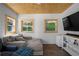 Inviting living room featuring a comfortable couch, three windows and shiplap siding and light wood trim at 3883 Wakefield Hall Se Sq, Smyrna, GA 30080
