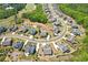 Aerial view of a cul-de-sac neighborhood featuring well-maintained homes and green spaces at 413 Horizon Trl, Canton, GA 30114