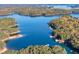 Aerial view of neighborhood on lake, with waterfront docks at 3355 Hillshire Dr, Cumming, GA 30028