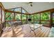 Comfortable screened porch with wood floors, ceiling fan, and views of the private backyard at 205 Corinth Ct, Roswell, GA 30075