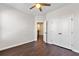 Bedroom featuring closet, ceiling fan, hardwood floors, and neutral walls at 4325 Water Elm Aly, Doraville, GA 30360
