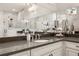Elegant bathroom featuring marble shower, large mirrors, double vanity and decor at 301 Sobeck Way, Canton, GA 30115
