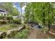 Landscaped backyard featuring a fire pit and seating area at 4979 Shadow Glen Ct, Dunwoody, GA 30338
