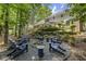 Inviting backyard firepit area with Adirondack chairs and lush landscaping for relaxing outdoor gatherings at 4979 Shadow Glen Ct, Dunwoody, GA 30338