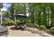 Backyard patio with outdoor dining and wooded views at 4979 Shadow Glen Ct, Dunwoody, GA 30338