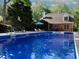 Sparkling blue pool perfect for summer fun, with an adjacent deck and backyard greenery at 5900 Fords Nw Rd, Acworth, GA 30101
