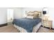 Bright primary bedroom features neutral walls, dark floors, stylish decor, and ensuite bathroom for added convenience at 11140 Brookhollow Trl, Alpharetta, GA 30022