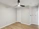 The bedroom has modern ceiling fan, laminate flooring, and walk in closet at 3344 Northcrest Rd # A, Atlanta, GA 30340
