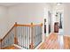 Upstairs hallway with wood railing and hardwood flooring at 441 Spring View Dr, Woodstock, GA 30188